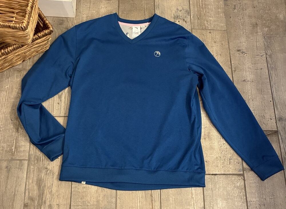 PUMA x Arnold Palmer Cloudspun V-Neck Golf Sweater Blue Men's Size Medium